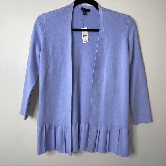 Talbots Pastel Powder Blue Pleated Ruffle Peplum Hem Open-Front Cardigan Small - Picture 1 of 8